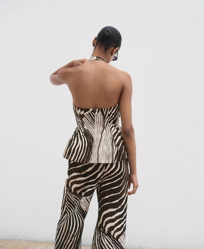 Mango Women's Zebra-Print Linen Vest