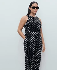 Mango Women's Polka-Dot Belt Linen Jumpsuit