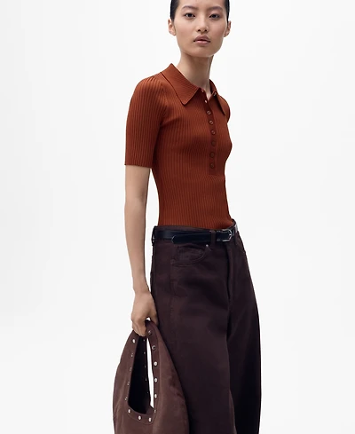 Mango Women's Polo Neck Ribbed Sweater