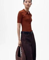 Mango Women's Polo Neck Ribbed Sweater