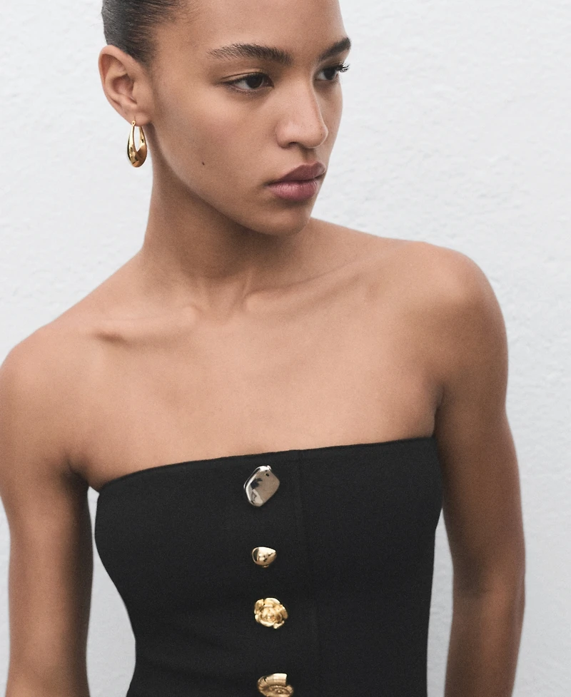 Mango Women's Jewel Buttons Strapless Dress
