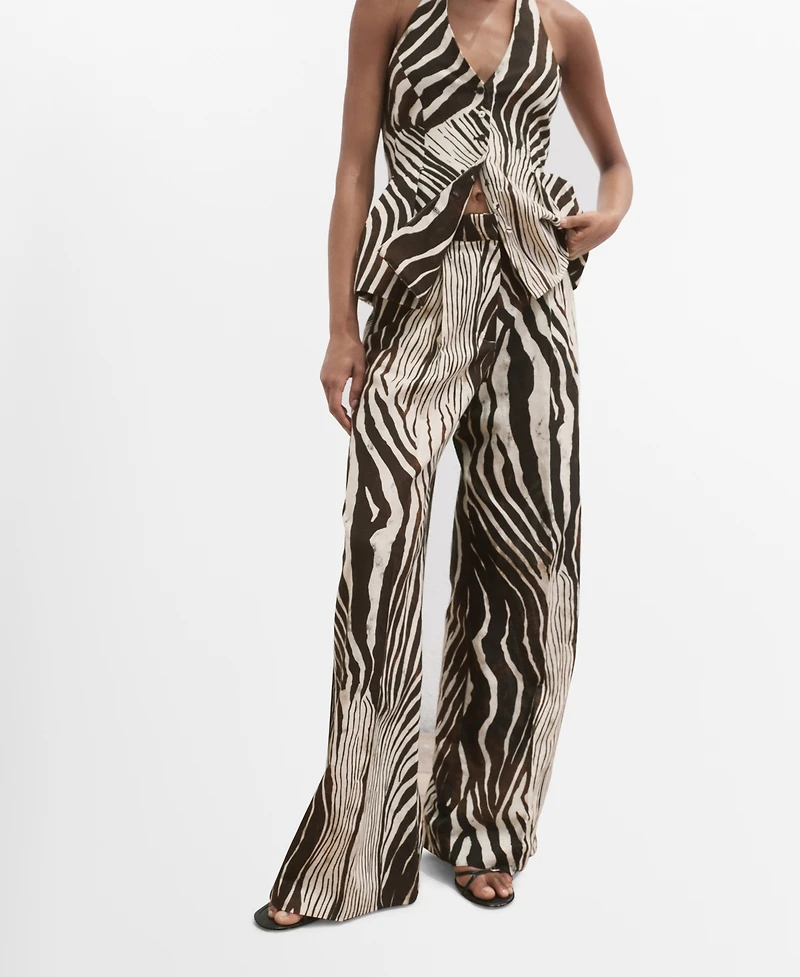 Mango Women's Zebra-Print Linen Pants