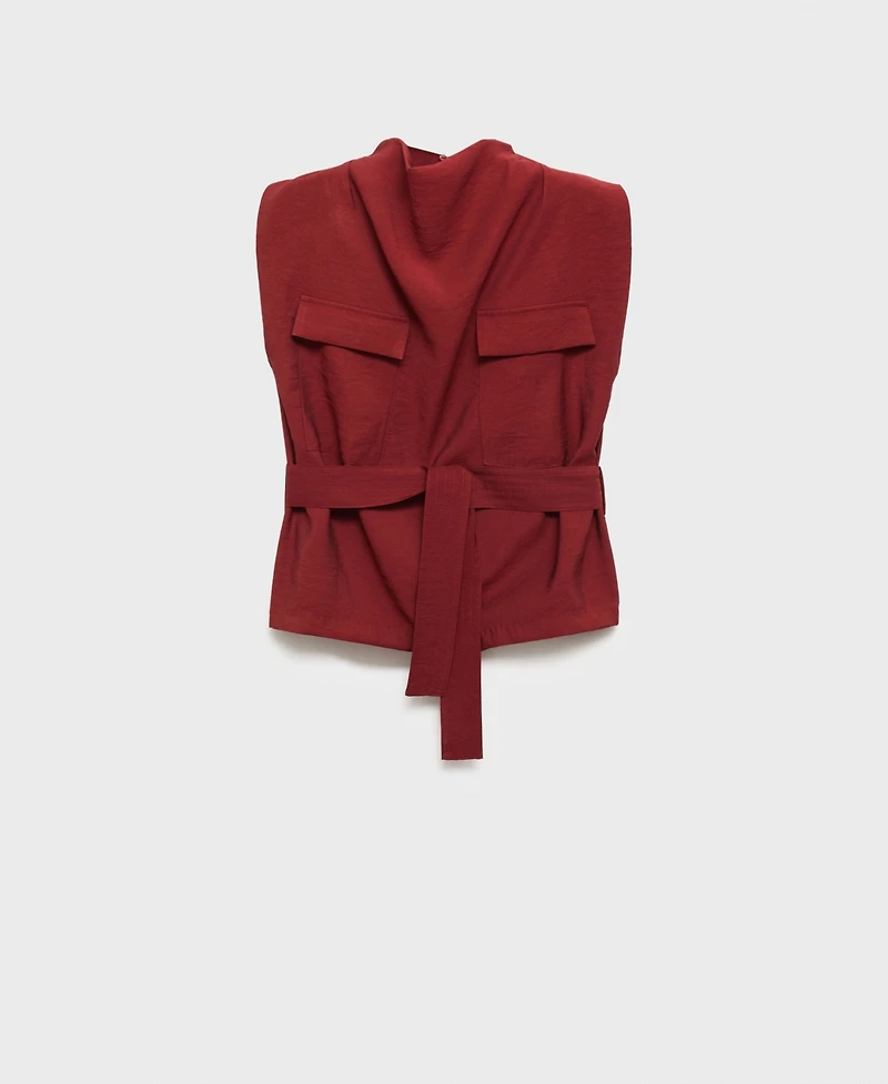 Mango Women's Draped Neck And Belt Blouse
