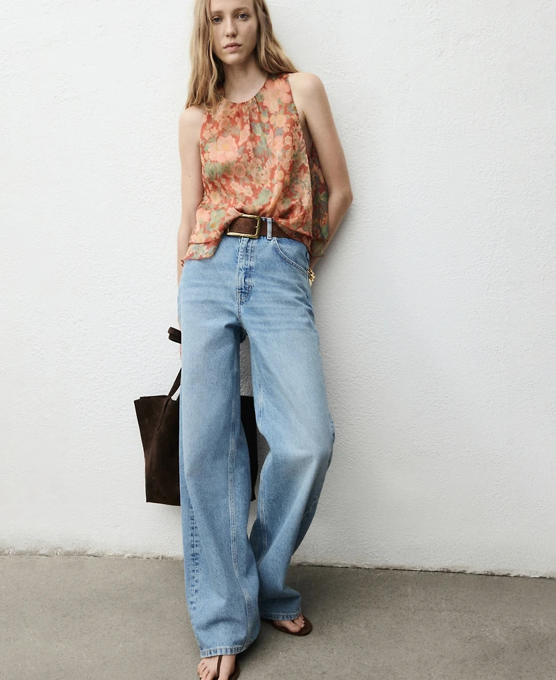 Mango Women's Floral Pleated Blouse
