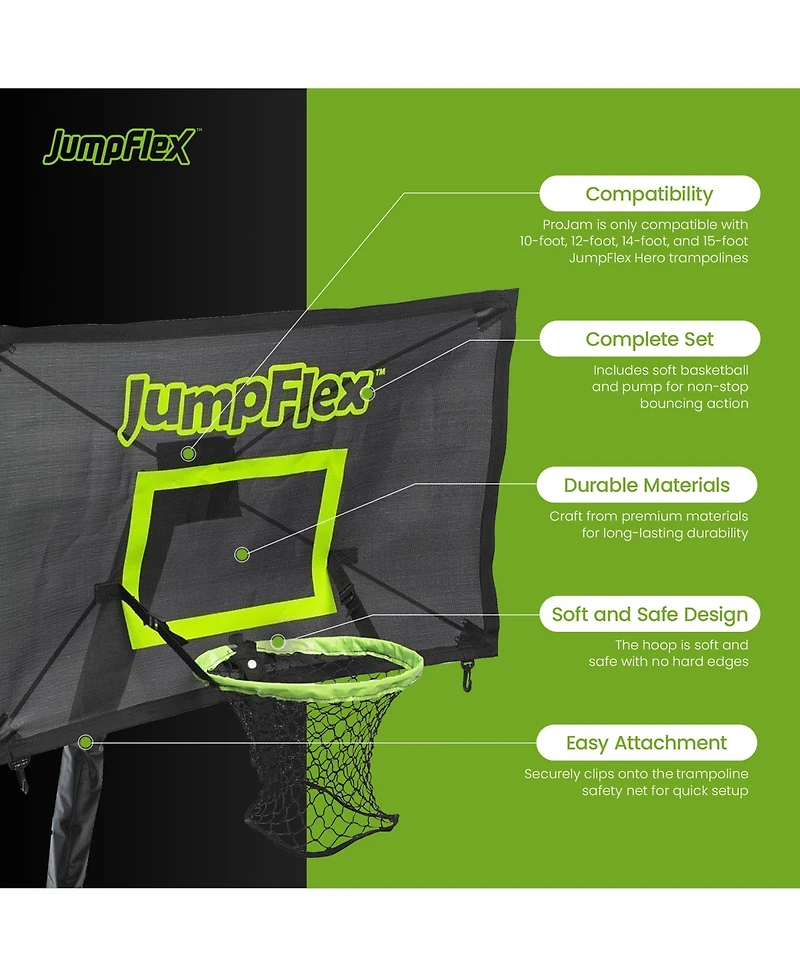 JumpFlex Projam Basketball Hoop and Net Attachment for JumpFlex Hero Trampolines