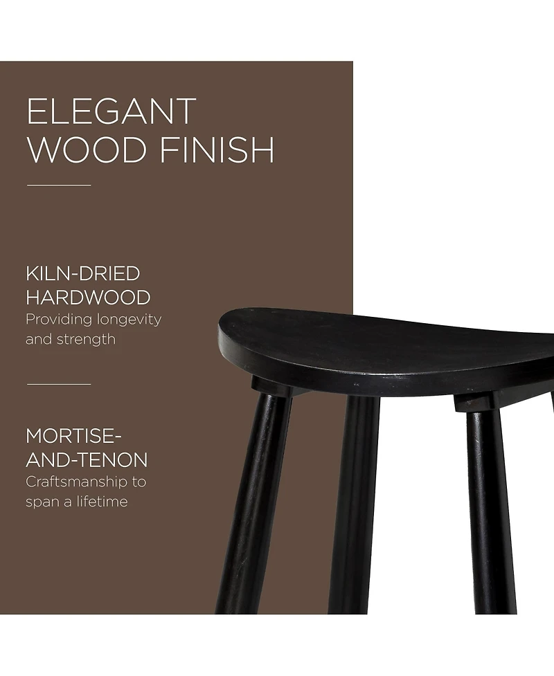 Maven Lane Luna Counter Stool in Rustic Black Wood Finish, Set of 3