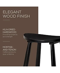 Maven Lane Luna Counter Stool in Rustic Black Wood Finish, Set of 3