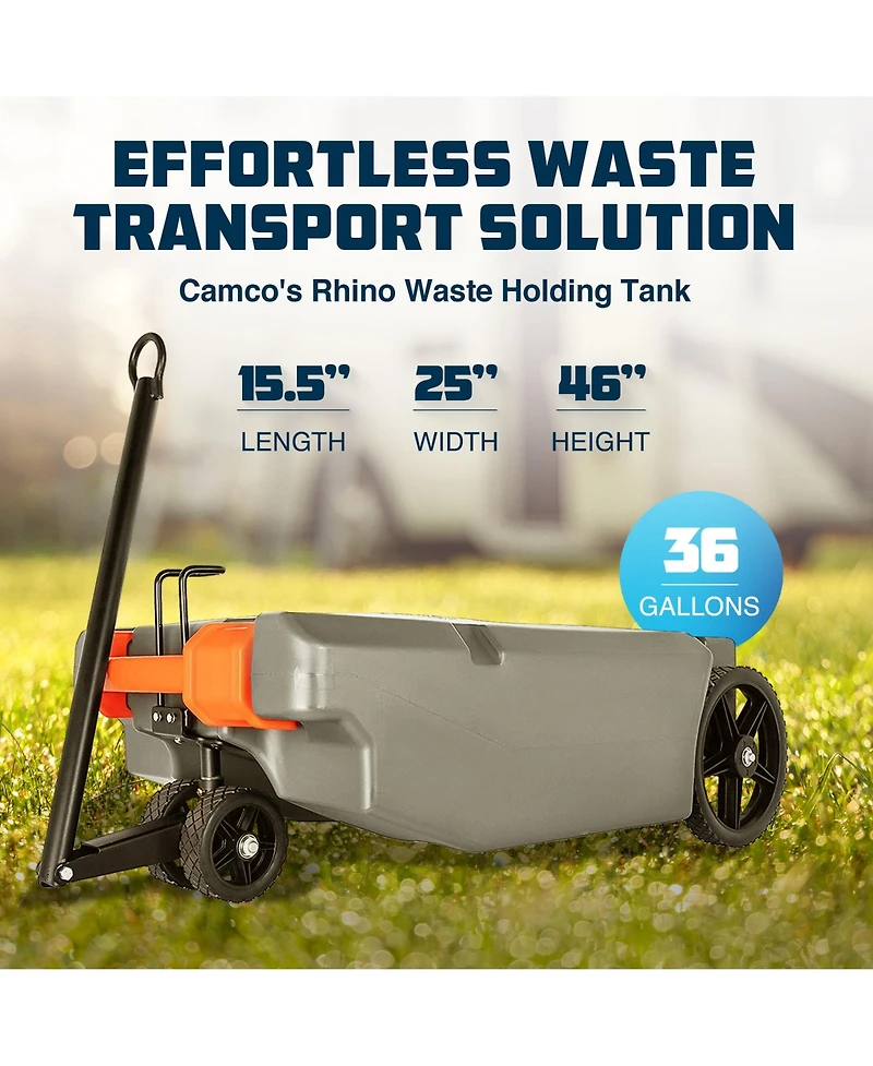 Camco 39007 Rhino Portable 36 Gallon Rv Waste Holding Tank w/ Hose & Accessories