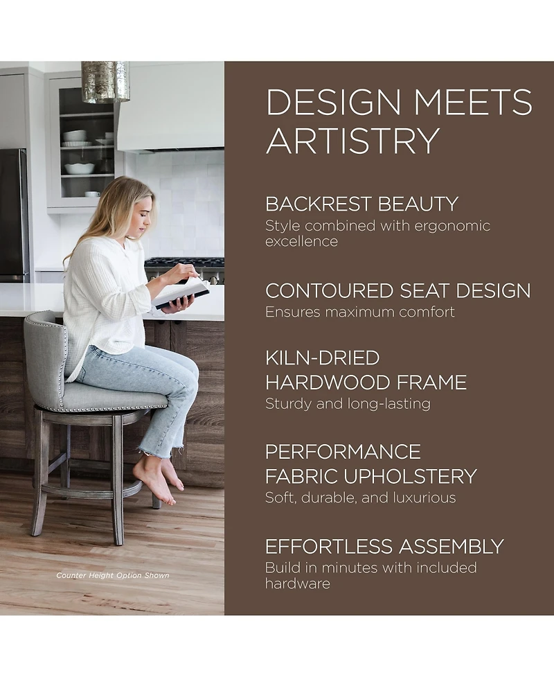 Maven Lane Hugo Bar Stool in Reclaimed Oak Finish with Ash Grey Fabric, Set of 2