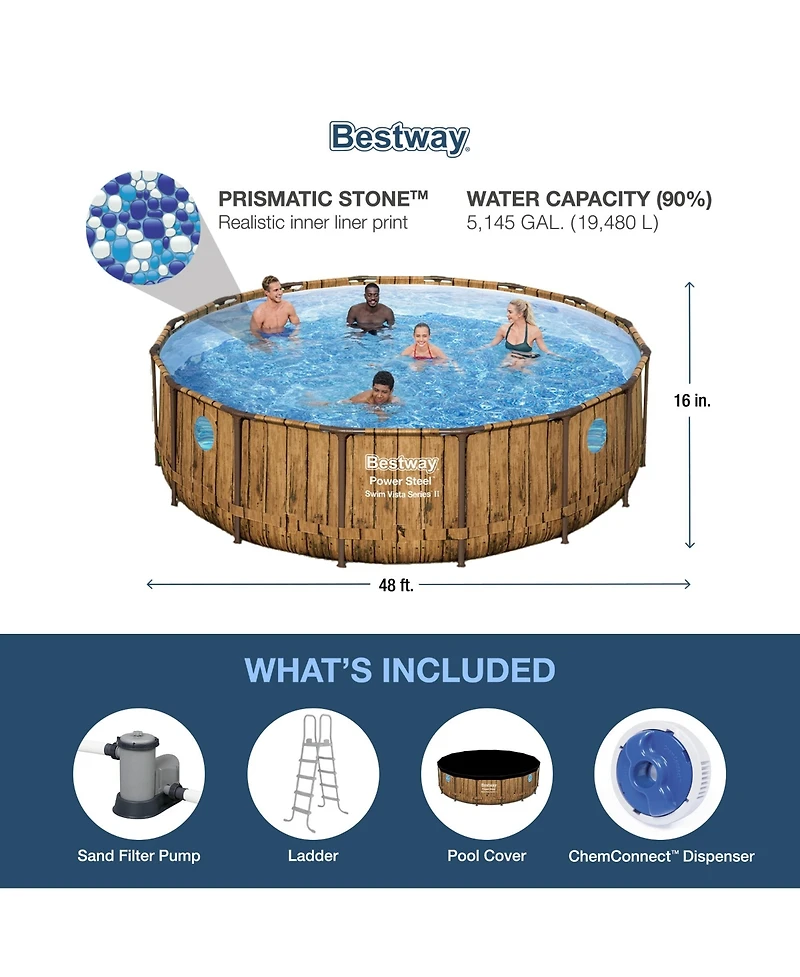 Bestway Power Steel Swim Vista 16' x 48" Round Above Ground Swimming Pool Set