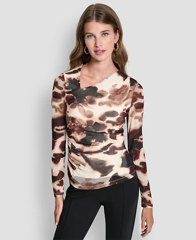 Dkny Petite Asymmetrical Neck Side Ruched Top
