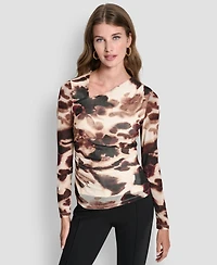 Dkny Petite Asymmetrical Neck Side Ruched Top