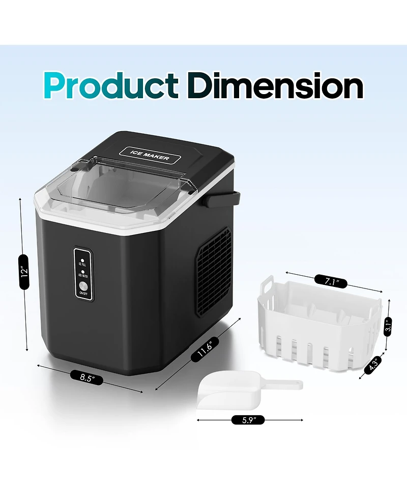 Sugift 26lbs/24H Portable Countertop Self-Cleaning Ice Maker, 9 Bullet Cubes in 6 Mins with Handle