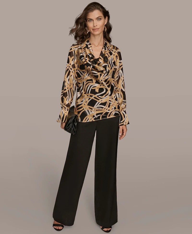 Donna Karan New York Women's Long Sleeve Burnout Cowl Neck Top