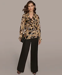 Donna Karan New York Women's Long Sleeve Burnout Cowl Neck Top