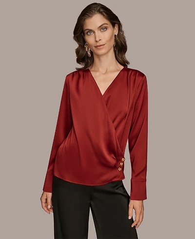 Donna Karan New York Women's Long Sleeve Faux Wrap Top