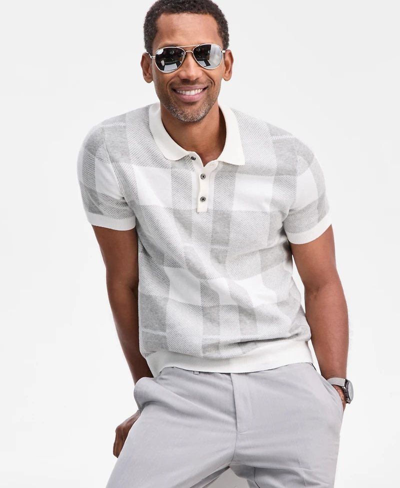 Club Room Men's Cotton Plaid Short-Sleeve Polo Sweater, Macy's Exclusive