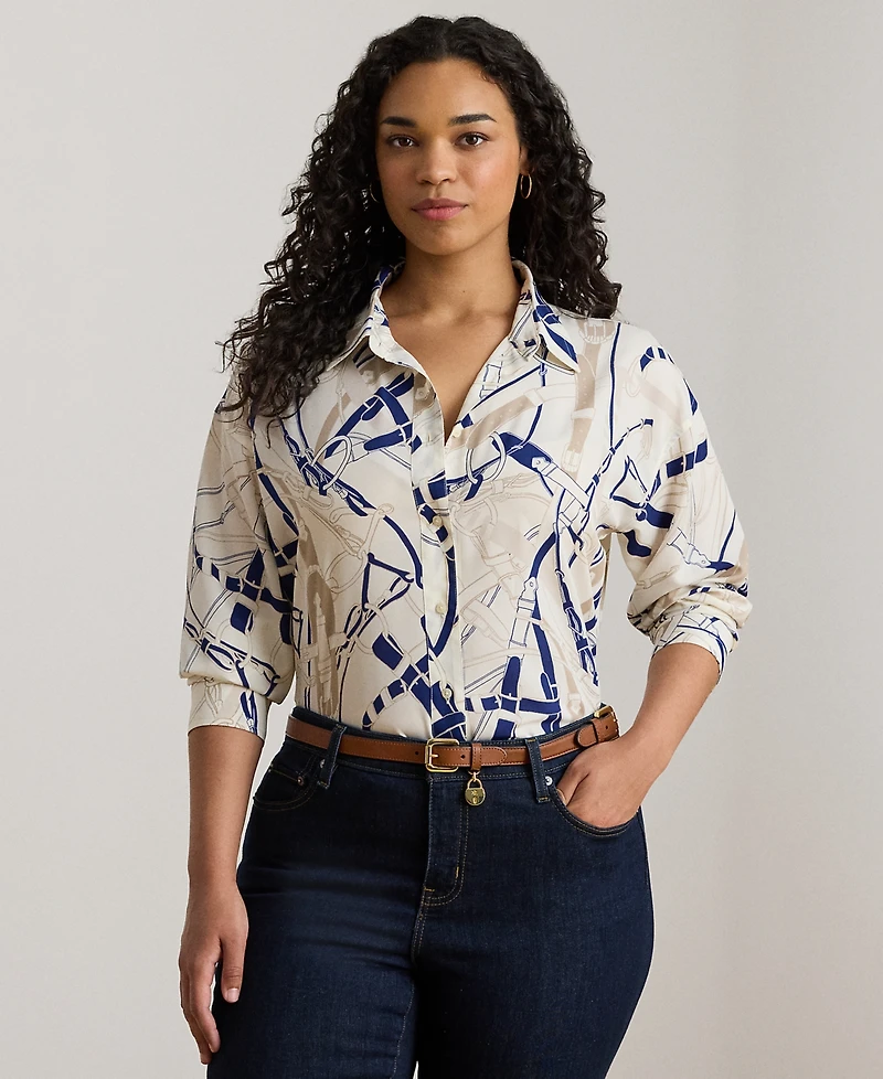 Lauren Ralph Plus Belted Printed Shirt