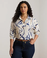 Lauren Ralph Plus Belted Printed Shirt