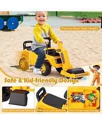 Gymax Kids Ride on Road Roller w/ Adjustable Roller Engine Sound Under-Seat Storage