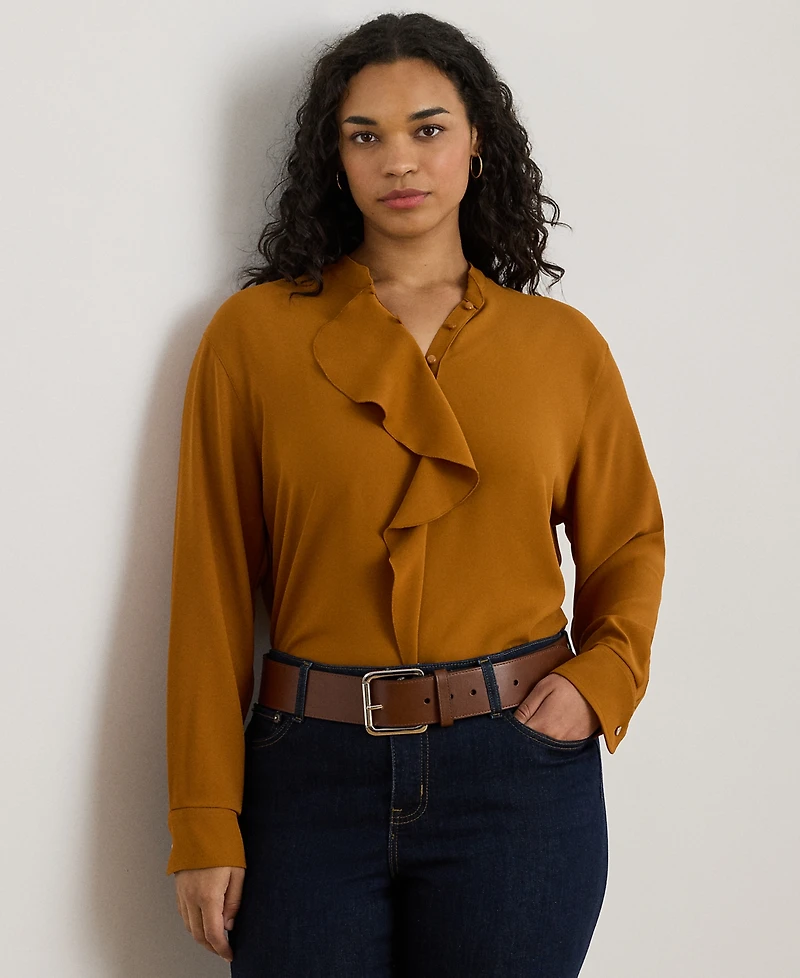 Lauren Ralph Plus Ruffle Trimmed Tunic Top