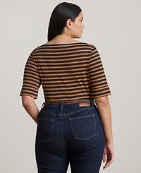 Lauren Ralph Plus Striped Boat Neck T-Shirt