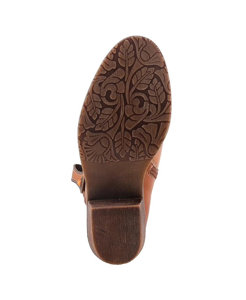 L Artiste Women s Galop Handpainted Leather Western Booties with Floral Embossing, Pull Tab, and Side Zipper