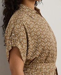 Lauren Ralph Plus Geo-Print Belted Crepe Dress