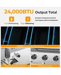 Cowsar Food Grade Stainless Steel 3-Burner Propane Gas Grill, 24000BTU , Foldable Side Table, Barbecue Grill for Outdoor Cooking, Backyard, Patio
