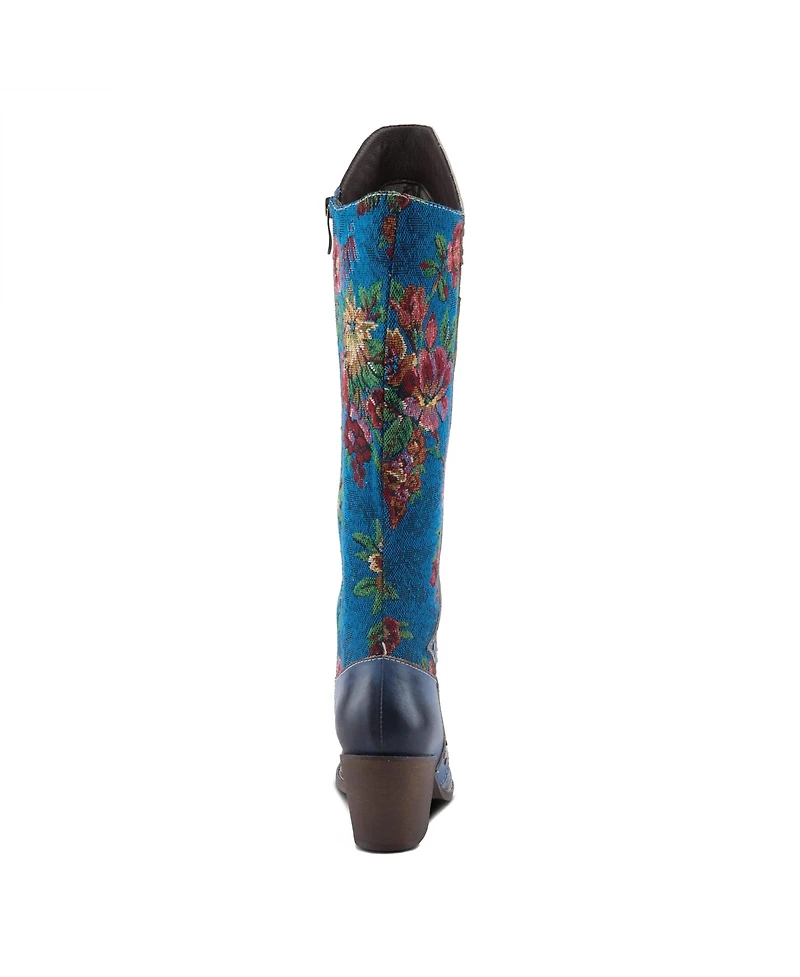 L'Artiste Women's Mallorie Hand-Painted Cowboy Boots with Floral and Butterfly Shaft Design, Snip Toe, Inside Zipper, Velvet Lining – Weste