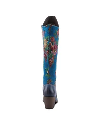 L'Artiste Women's Mallorie Hand-Painted Cowboy Boots with Floral and Butterfly Shaft Design, Snip Toe, Inside Zipper, Velvet Lining – Weste