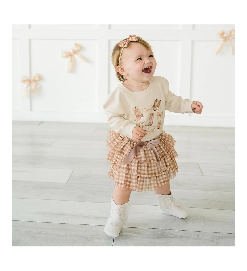 Sweet Wink Baby Girl's Gingham Printed Tulle Bow Baby Headband