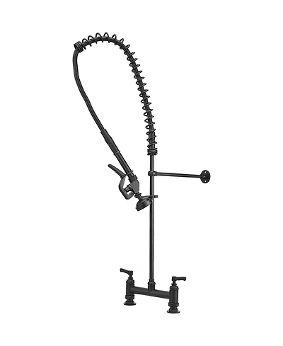 Greenspring Commercial Restaurant Pull Down 2-Handle Wall Mount Pre-Rinse Spray Utility Kitchen Faucet