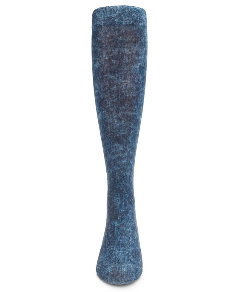 Memoi Distressed Wash Denim-Look Girls Knee High Socks