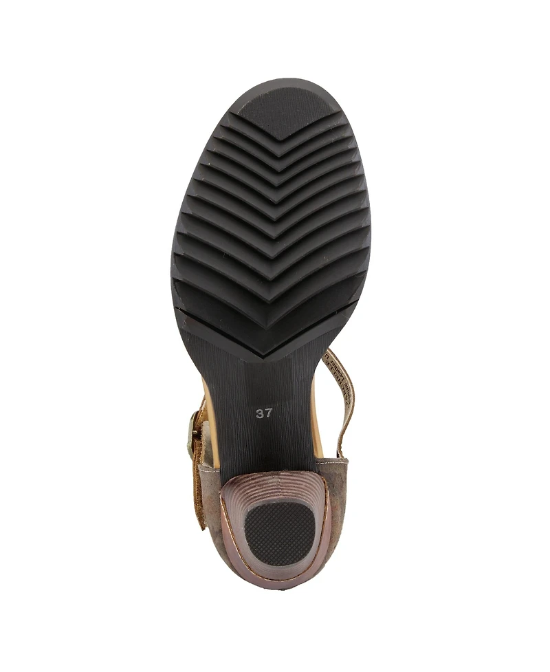 L'Artiste Women's Adodora Floral Tapestry Mary Jane Heels with Hook-and-Loop Strap, Scalloped Edges, Decorative Buckle, Cushioned Insole, and Flexible