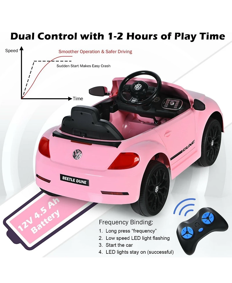 Volkswagen Beetle Kids Electric Ride-On Car with Remote Control - Pink
