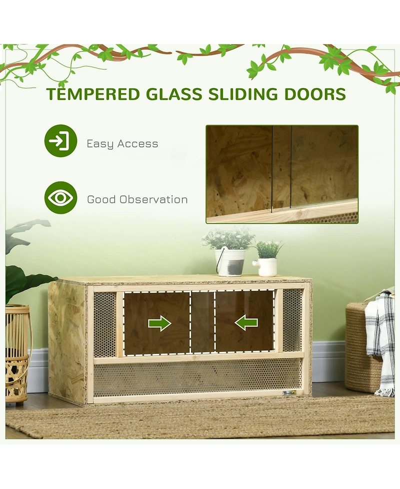 PawHut Wooden Reptile Terrarium for Chameleon, Lizard, Snake, Frog, Turtle