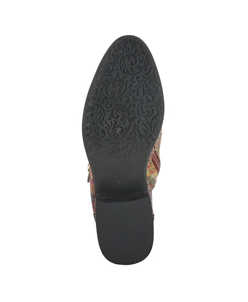 L Artiste Women s Georgiana-scope Western Booties with Handpainted Abstract Leather, Buckle Accent & Rainbow Stitching
