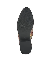 L Artiste Women s Georgiana-scope Western Booties with Handpainted Abstract Leather, Buckle Accent & Rainbow Stitching