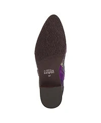 L'Artiste Women's Ladyluck Western Suede Booties with Floral Overlay and Block Heel
