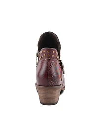 L'Artiste Women's Daintylady Western Ankle Boots with Hand-Painted Floral Embossing, Studded Belt Detail, Side Zipper, and 2¼" Heel –