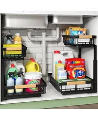 Under Sink Organizer, 2 Tier Pull Out Cabinet Organizer Baskets with Mesh Sliding Drawers, Slide Out Storage Shelf for Home, Kitchen, Bathroom, Pantry