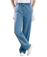 Woman Within Women's Petite Straight-Leg All-Cotton Denim Pull-On 7-Day Elastic-Waist Jeans