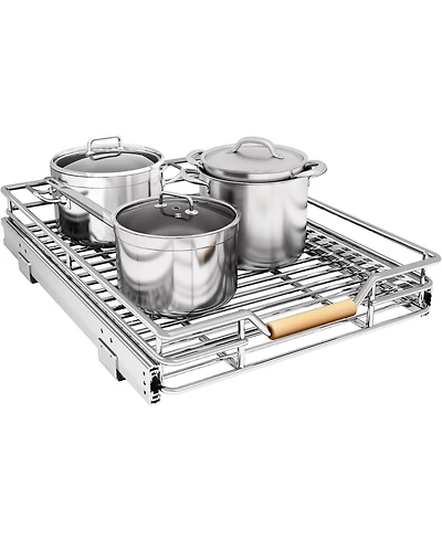 Kitstorack Pull out Cabinet Organizer,Heavy Duty Smooth Sliding Under Cabinet Shelves for Pots and Pans,Roll out Drawers with Thickened Chrome Plating