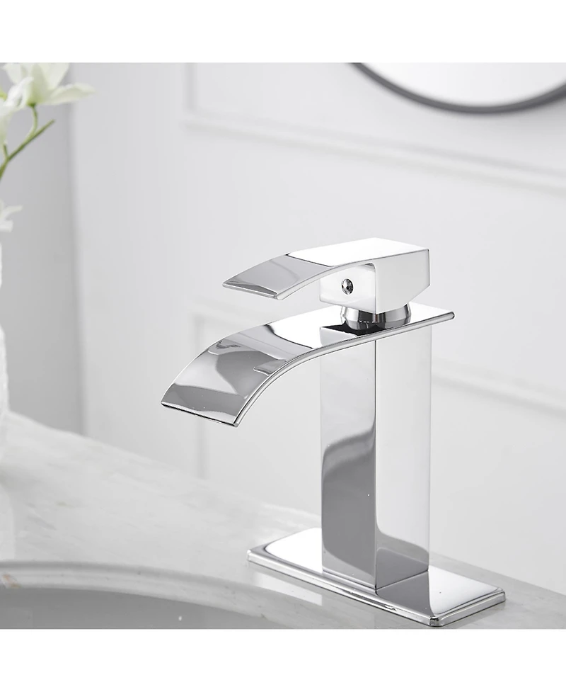 Greenspring Waterfall Single Handle Single Hole Modern Bathroom Faucet With Metal Drain Drip-Free Vanity Sink Faucet in Brushed Gold
