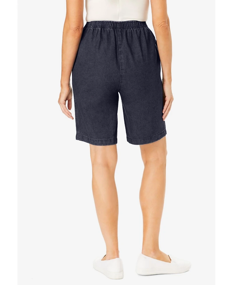 Woman Within Women's 7-Day Elastic-Waist Pull-On Cotton Denim Shorts