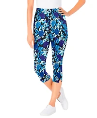 Woman Within Plus Stretch-Cotton Knit Pull-On Printed Capri Leggings
