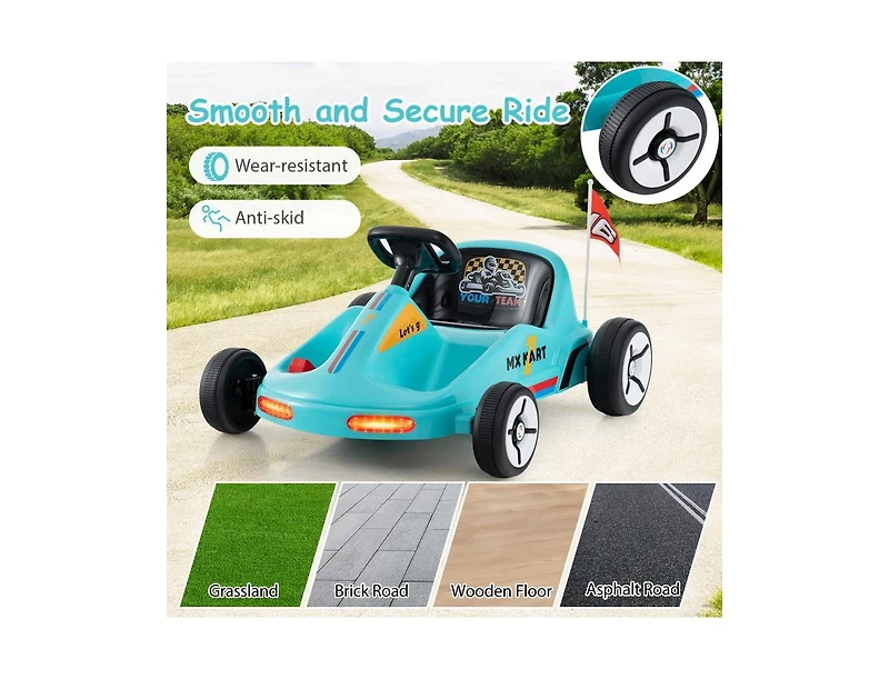 12V Electric Go-Kart for Kids Race Toy with Remote Control and Music - Blue