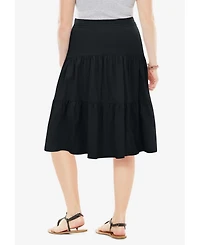 Woman Within Women's Elastic-Waist Knit Tiered Skirt