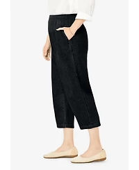 Woman Within Women's 7-Day Elastic-Waist Pull-On Cotton Denim Capri Jeans